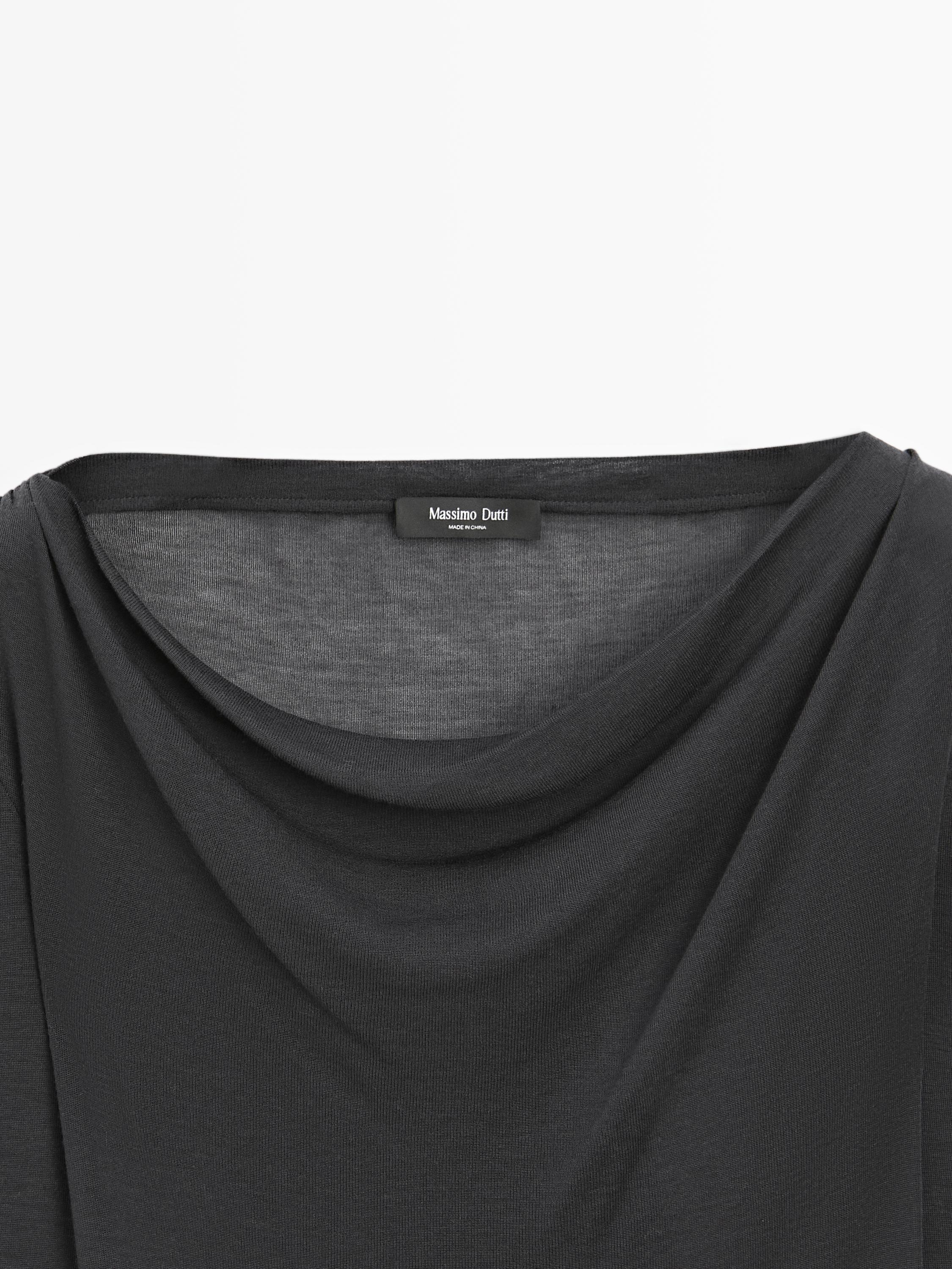 Long sleeve T-shirt with draped neckline